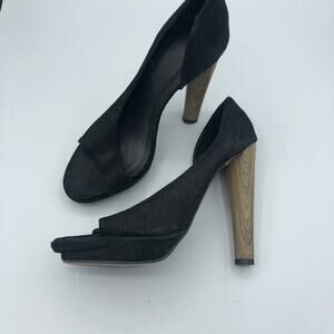 Max Azria Black Leather D’orsay Wood Heels Peep Toe Womens 6 Formal Dressy